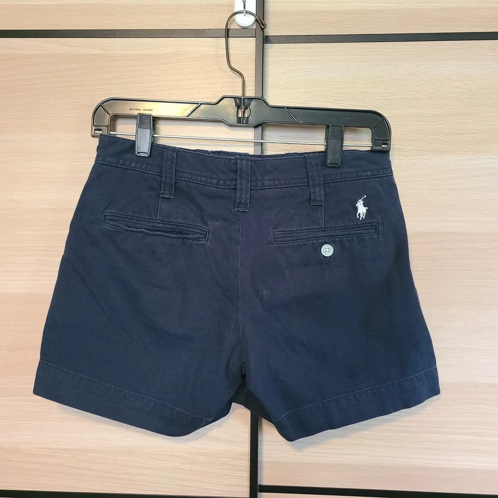 Polo Ralph Lauren Chino Shorts Womens 0 Navy Blue Preppy Cotton Twill Pony